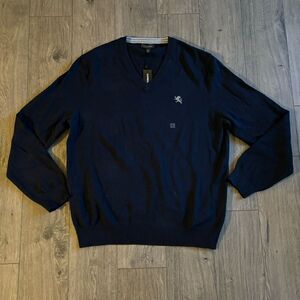 Express Sweater Large Blue Lion Logo Cotton V Neck New NWT‎